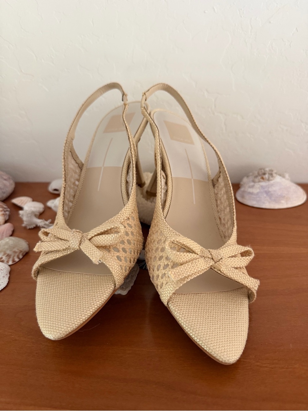 Dolce Vita NEW Misa Raffia Slingback sandals heels pumps straw natural bow sz 9 - Picture 9 of 9